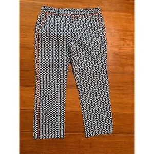 Crown & Ivy Size 6 Navy Blue & White Diamond Print Crop Stretch Fabric Pants